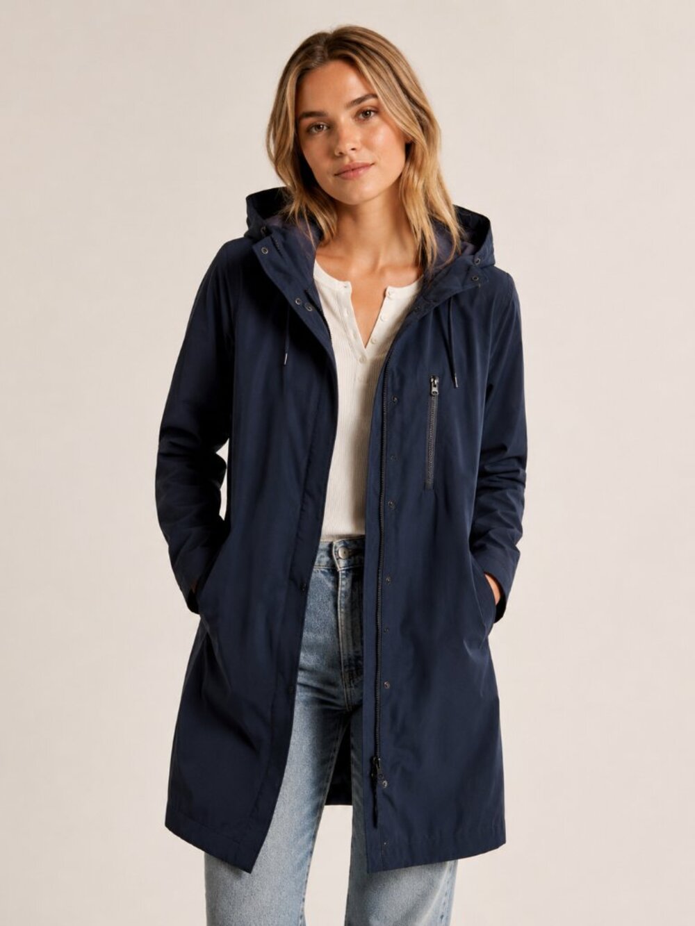 NWT Abercrombie & Fitch Water Resistant Hooded Parka Navy Rain Jacket XS